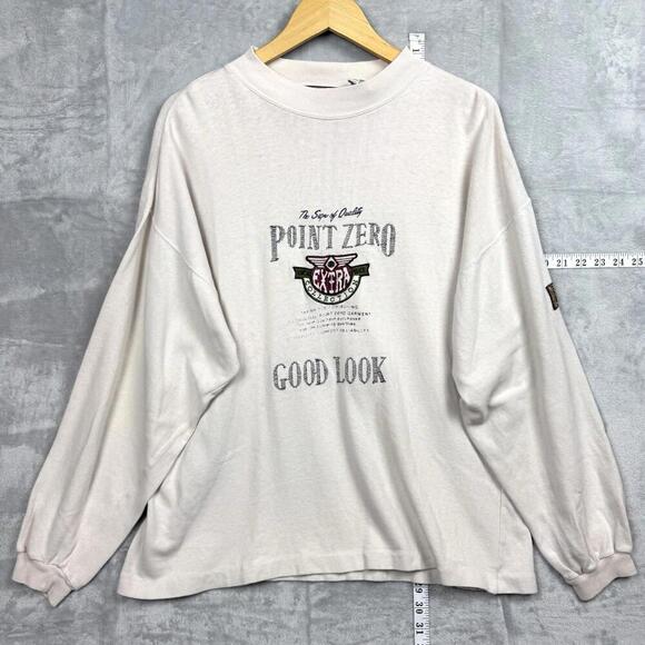 Vintage Point Zero 1955 Sweatshirt Made in Korea Size M Cream ‘Good Look’ Y2K - Picture 1 of 8